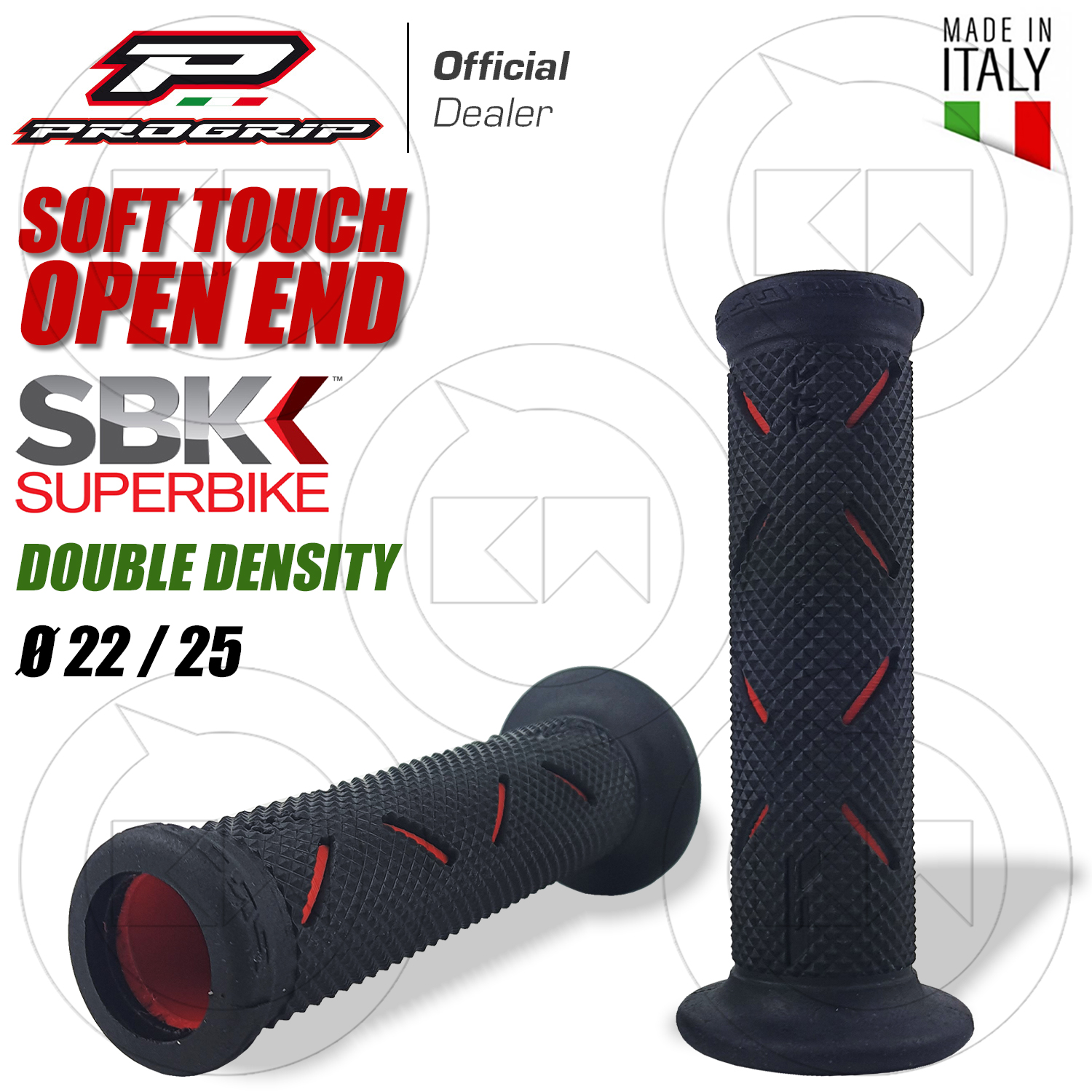 COPPIA 2 MANOPOLE PROGRIP 717 ROSSE FORATE SOFT TOUCH SUPERBIKE STRADA MOTO