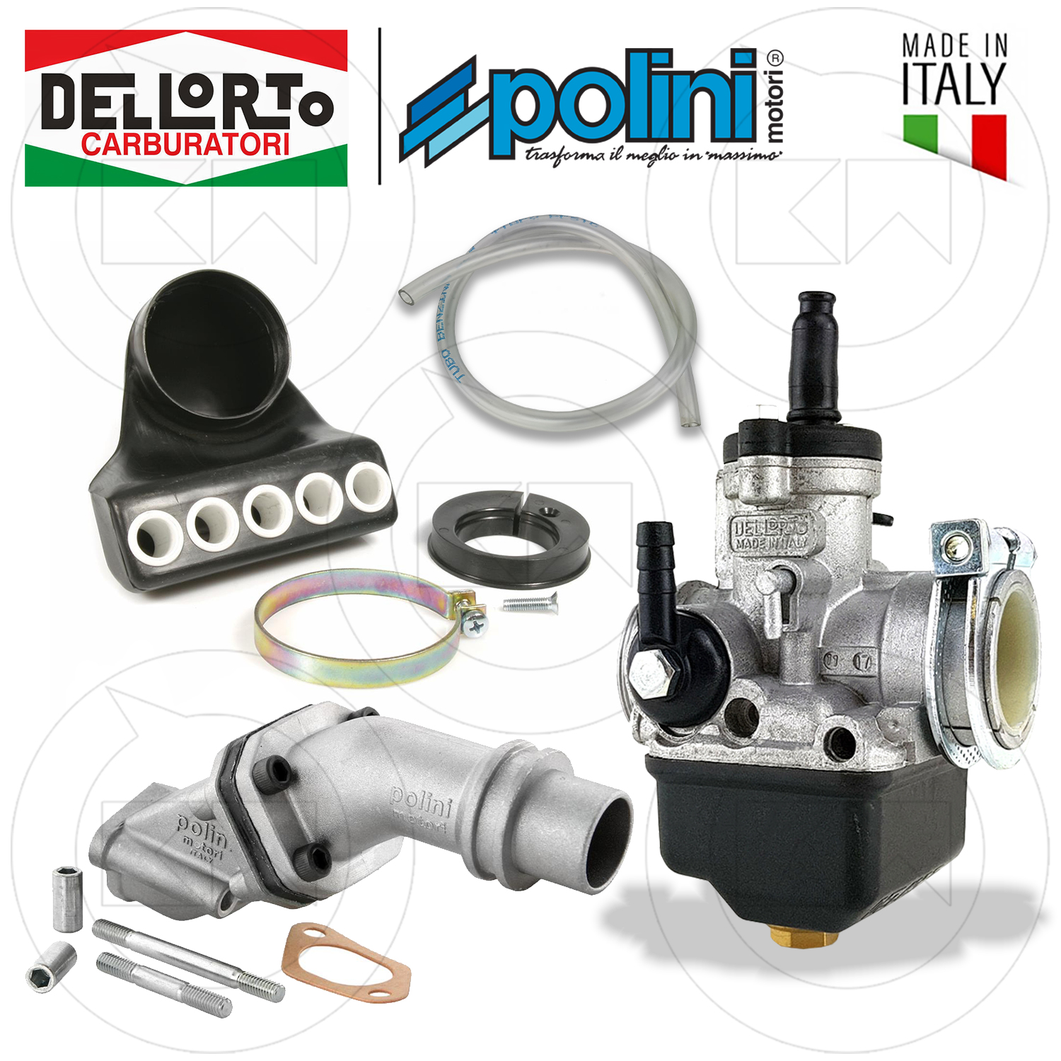 02733 CARBURATORE PHBL AD 24 DELL´ORTO + COLLETTORE ASPIRAZIONE PIAGGIO APE  50 + FILTRO ARIA POLINI 203.0024 - Castiglione Racing Parts